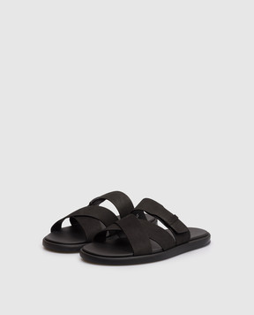 Doucal's Черные кожаные шлепанцы DU3299MYKOUF249