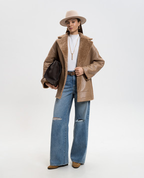 Babe Pay Pls Бежевая двусторонняя дубленка с поясом 2421PRADO