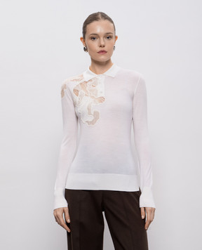 Ermanno Scervino Біле поло з вовни мериноса з мереживом D475M321APATL