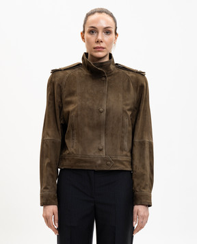 Babe Pay Pls Замшева куртка з акцентними плечима кольору хакі 2407ИЗМSUEDE
