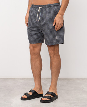 Brunello Cucinelli Зелені шорти для плавання в брендовий принт MR847043