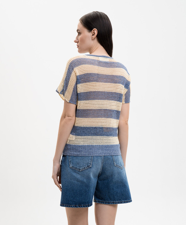 Solotre Ажурный топ с леном в полоску M3AB0021 изображение 4