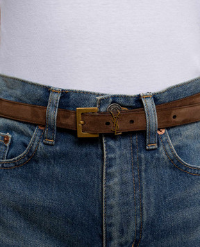 Saint Laurent Коричневий замшевий ремінь Cassandre 5544651U80W