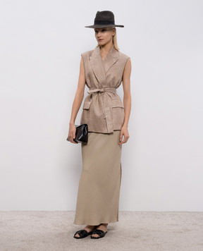 Brunello Cucinelli Бежева спідниця максі з льоном MH126G3396