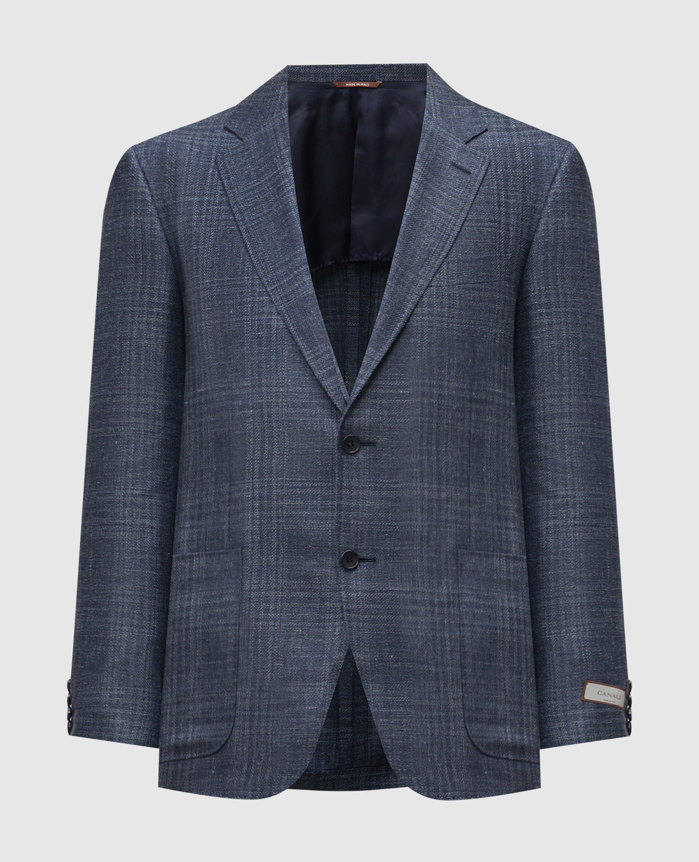 

Синий пиджак из шерсти, шелка и льна с логотипом, Пиджаки