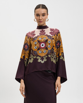 La DoubleJ Бордова блуза із шовку в брендовий принт TOP0117SIL017BOU01