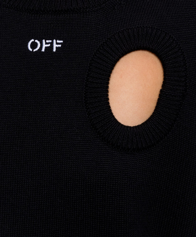 Off-White Черный джемпер из шерсти с фигурными вырезами 2FE00527T изображение 5