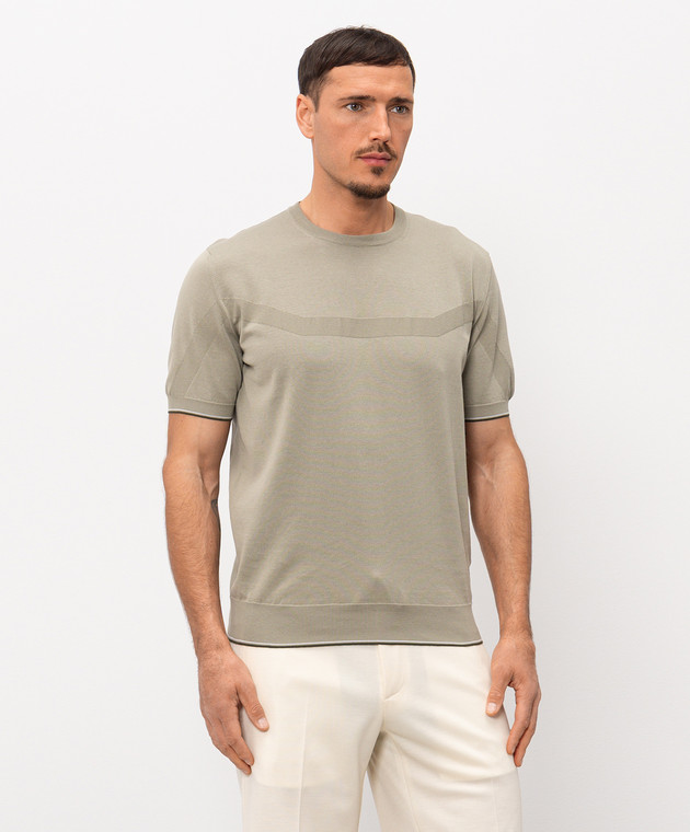 Stefano Ricci Футболка цвета хаки с узором монограмм K616448G10F26115 изображение 3