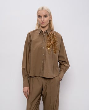 Brunello Cucinelli Коричнева сорочка з паєтками M0F79RJ916