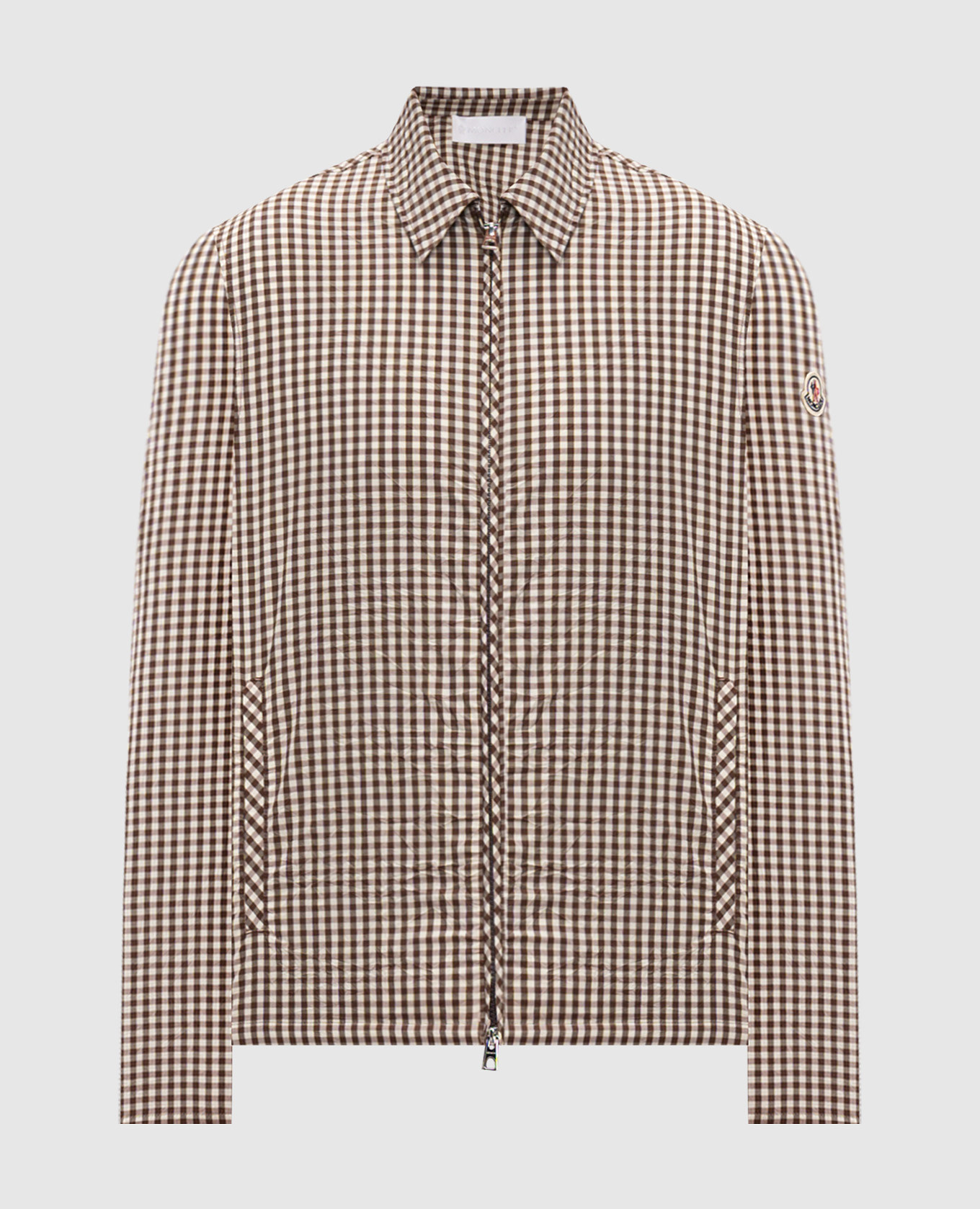 

Коричневая рубашка Vichy в клеточку на молнии, Коричневый, Рубашки