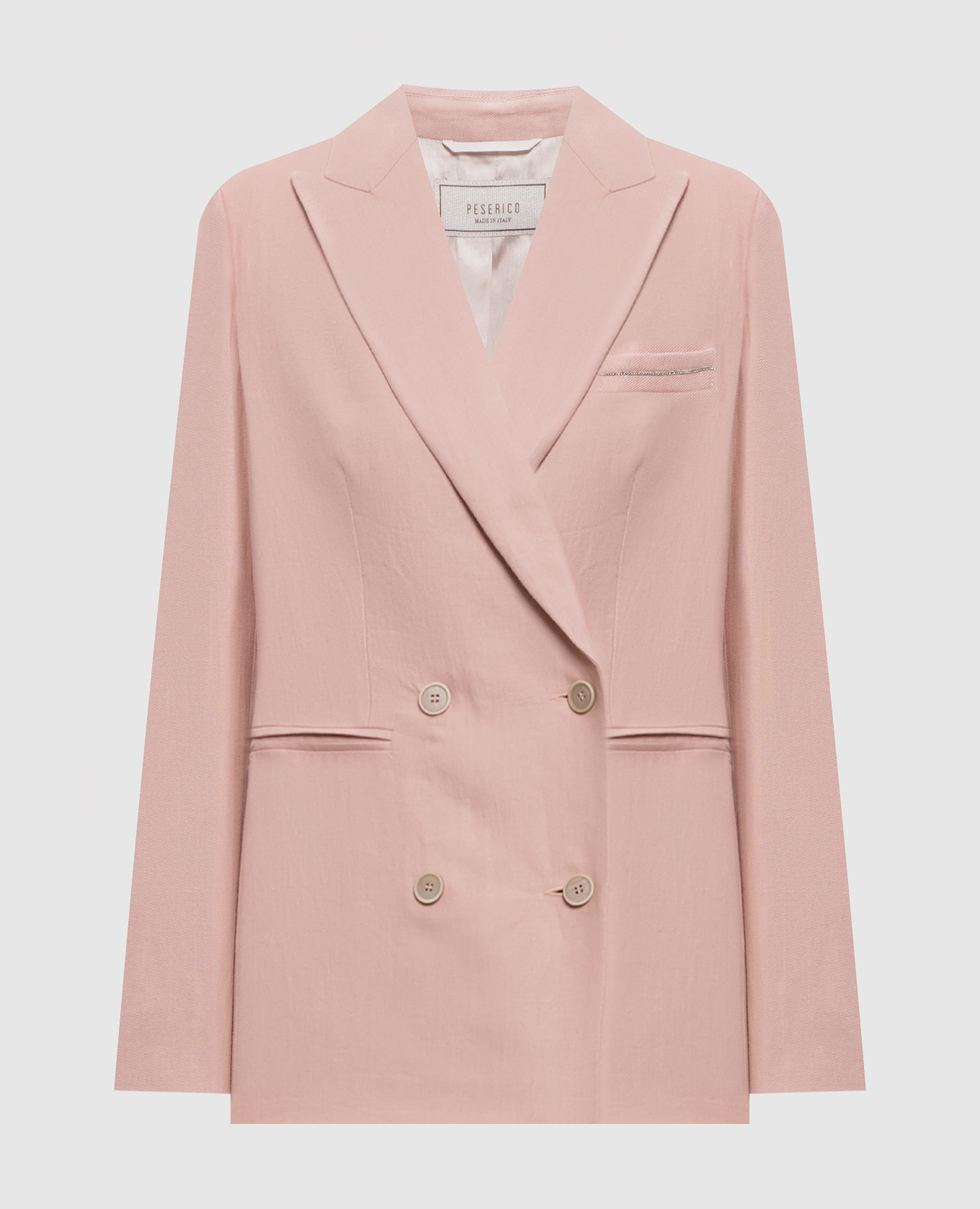 

Розовый двубортный жакет из льна с цепочкой, Жакеты