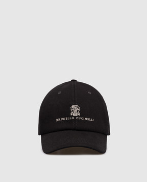 Brunello Cucinelli Чорна кепка з вишивкою емблеми M277P9850
