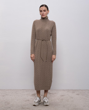 Peserico Коричневое платье миди с шерстью и шелком S92216F07A09095