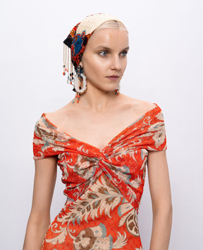 Etro Бежевый платок из шелка в принт с бахромой WAXA0022AR117