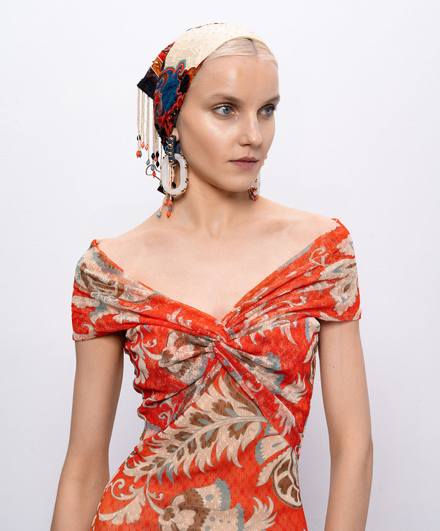 Etro Бежевый платок из шелка в принт с бахромой WAXA0022AR117 изображение 2