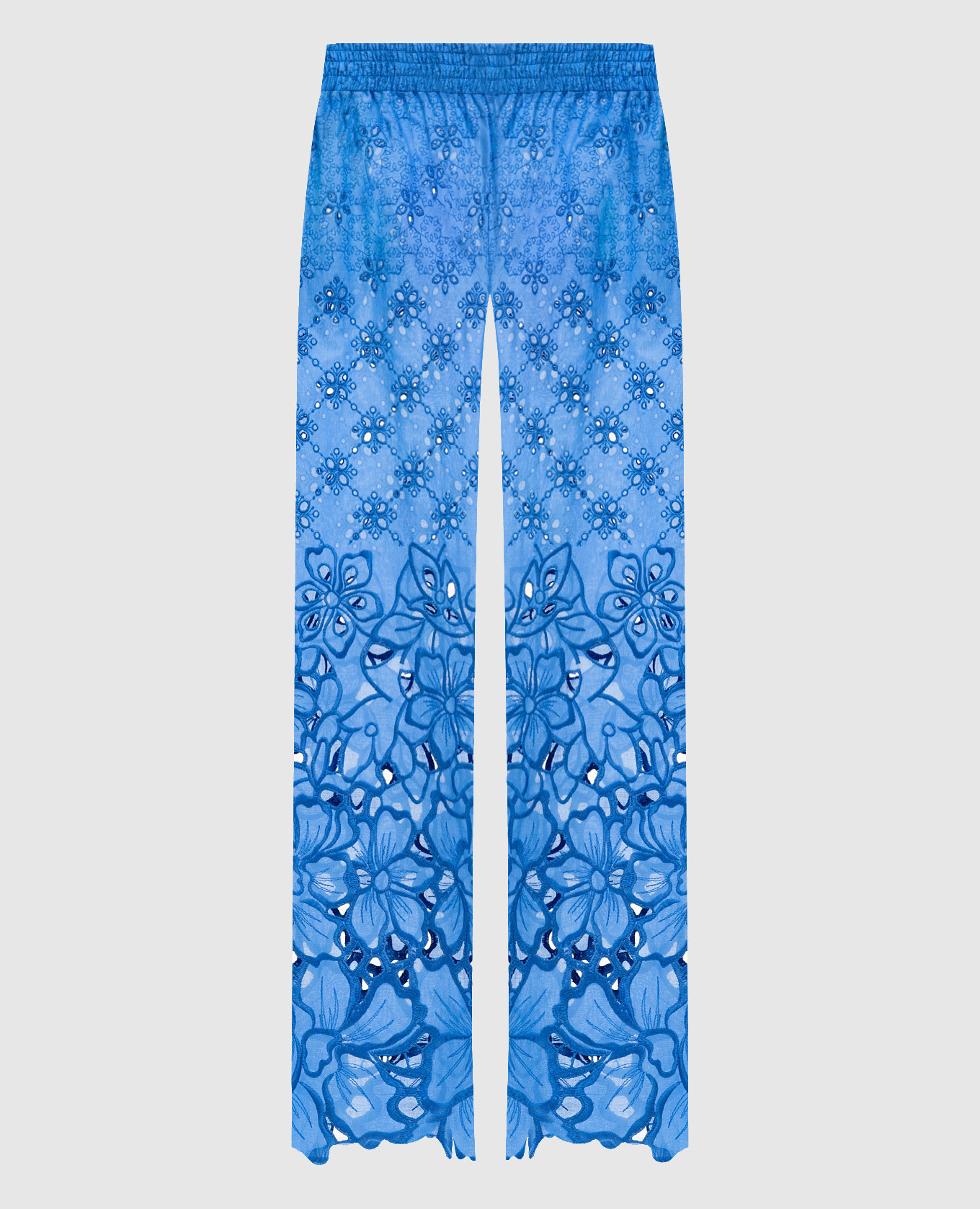 Синие ажурные брюки с вышивкой