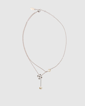 Off-White Сріблястий ланцюжок з емблемою та намистинами OWOB140S26MET001