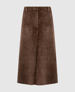 Brunello Cucinelli Коричнева вельветова спідниця з ланцюжком моніль MG547G4099