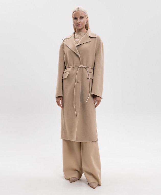 Ermanno Scervino Бежевое пальто из шерсти D496D327CCZBG изображение 3