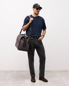 Saint Laurent Синяя футболка с вышивкой монограммы Cassandre 832941Y37HCm