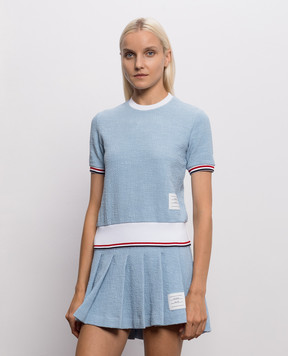 Thom Browne Голубая твидовая футболка с нашивкой логотипа FJS230AJ0194
