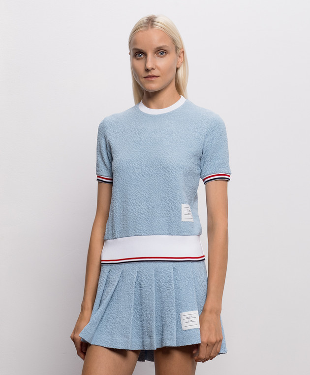 Thom Browne Блакитна твідова футболка з нашивкою логотипа FJS230AJ0194 зображення 3