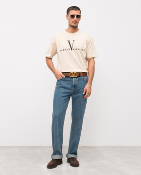 Valentino Бежева футболка з принтом логотипа 8V3MG16PBAQ
