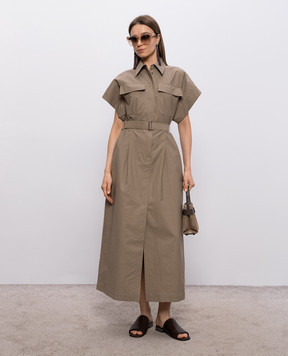 Brunello Cucinelli Коричнева сукня-сорочка з ланцюжком моніль ML140A5475