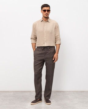 Canali Бежева сорочка з льону GM02128CSL7077