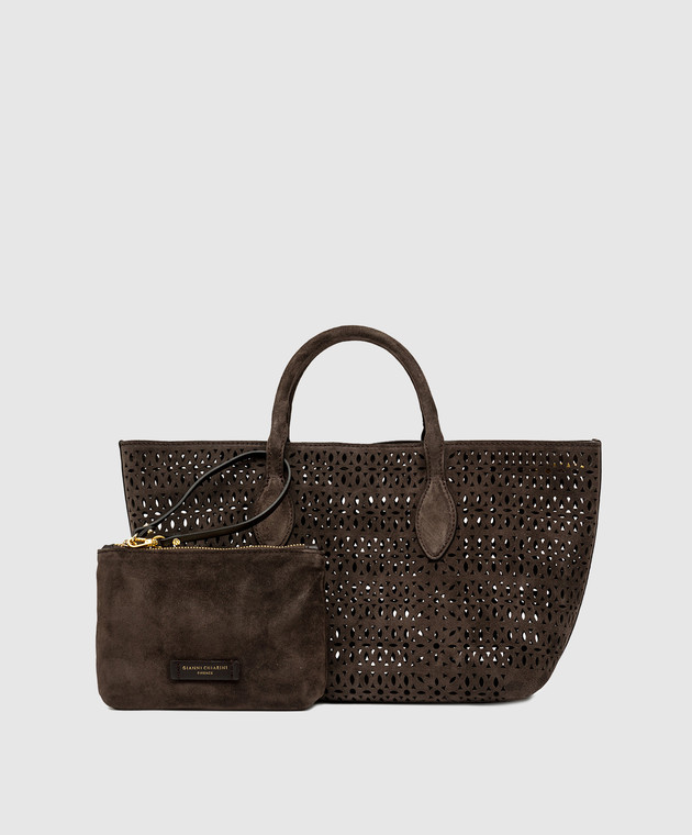 Gianni Chiarini Коричнева замшева сумка-тоут Mashup з нашивкою логотипа BS11836CMLSR зображення 5