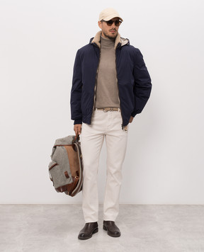Brunello Cucinelli Синій пуховик з хутром MV4061606