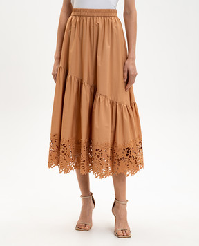 Twinset Коричнева спідниця міді з оборкою 261LB2ACC