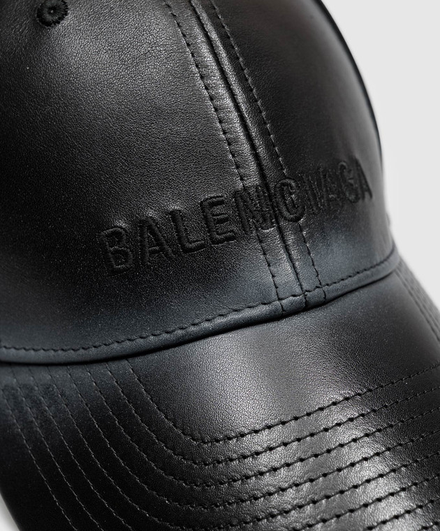 Balenciaga Черная кожаная кепка с вышивкой логотипа A0097Z4G9B5 изображение 4