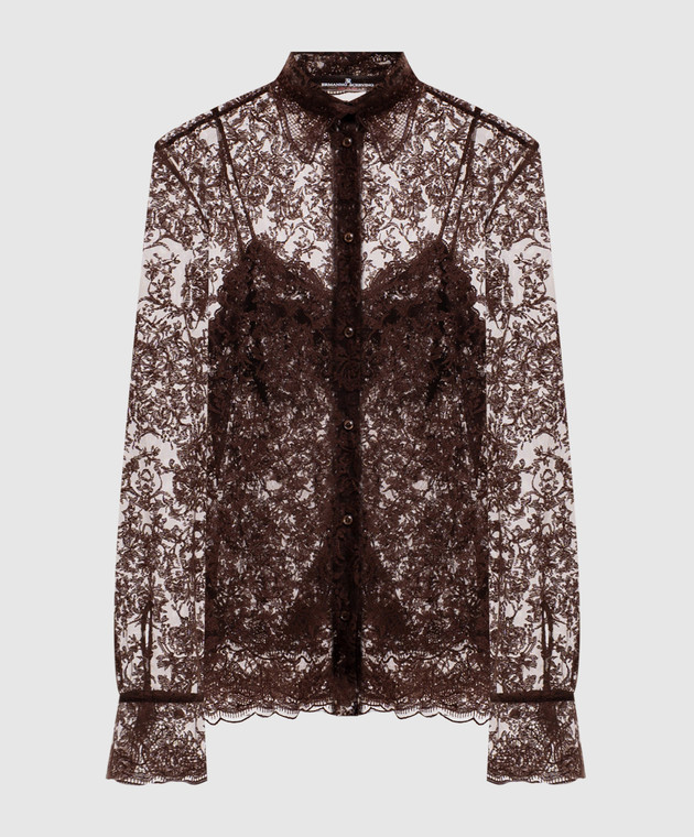 Ermanno Scervino Коричневая блуза с вышивкой D492K393CSAPEYF
