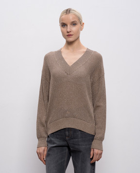 Brunello Cucinelli Коричневий пуловер з люрексом MST258302