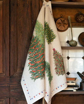 TESSITURA TOSCANA TELERIE Серое кухонное полотенце FAIRY TREES из льна NC210032080037