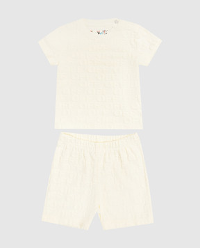 Off-White Дитячий жовтий костюм з футболки та шортів у логотип 44G2X00BS26J002