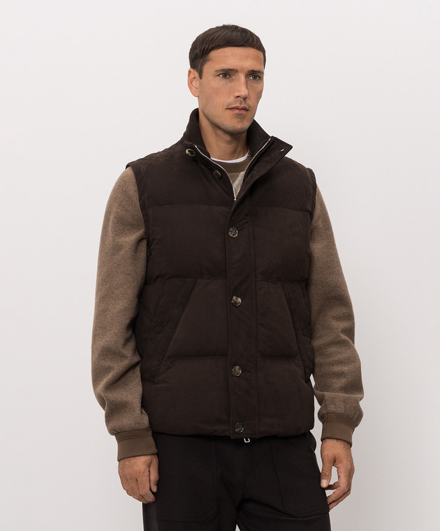 Brett Johnson Коричневый пуховый жилет из нубука FW26L1NUCAC изображение 3