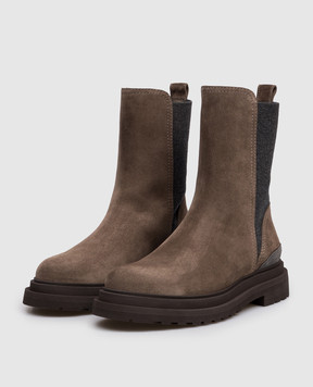 Brunello Cucinelli Коричневі замшеві челсі з ланцюжком моніль MZSFG3307P