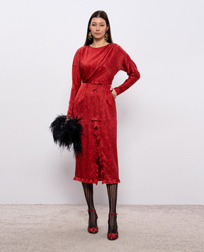 Alessandra Rich Червона сукня міді із шовку у візерунок FABX4325F4670