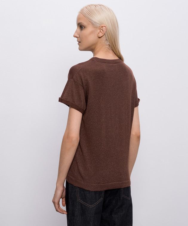 Brunello Cucinelli Коричнева футболка з кашеміром та шовком з люрексом M41810000P зображення 4