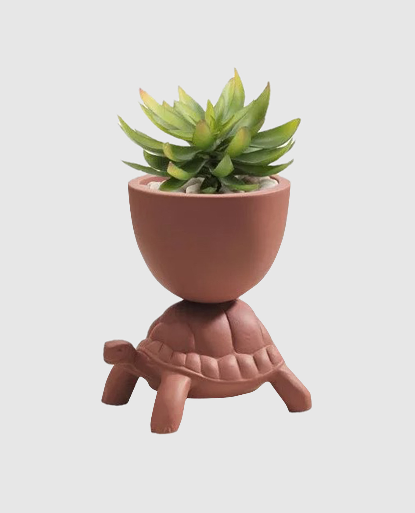 

Коричневый керамический горшок для растений Turtle Carry XS, Декор