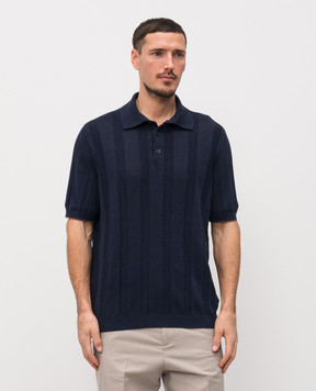 Brunello Cucinelli Поло синий с леном в тканом узоре M2L707815