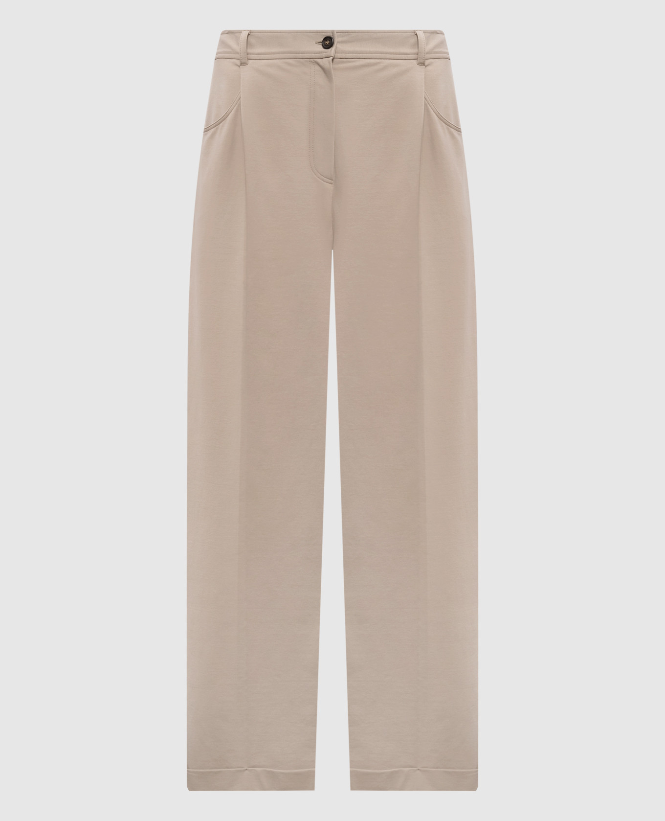 Бежевые брюки с отворотами