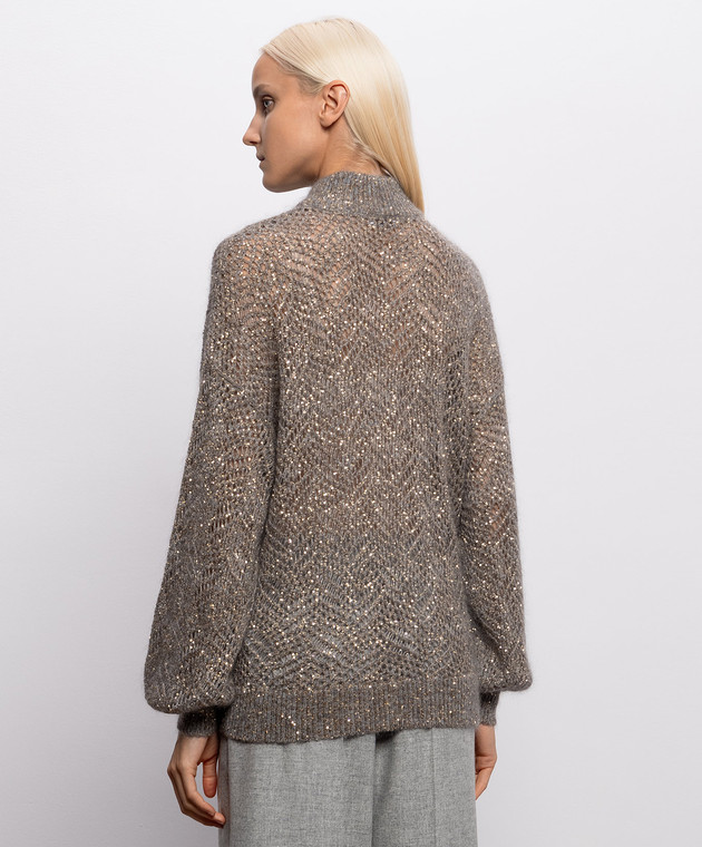 Brunello Cucinelli Серый ажурный свитер с шерстью MRG562504 изображение 3
