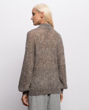 Brunello Cucinelli Сірий ажурний светр з вовною MRG562504