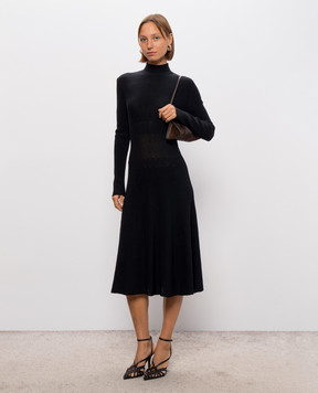 Balmain Черное платье из шерсти в рубчик HF1RL245KK06