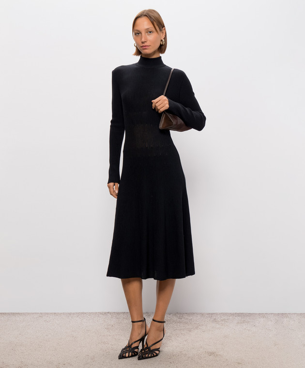 Balmain Чорна сукня з вовни в рубчик HF1RL245KK06 зображення 2