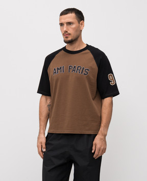 Ami Paris Коричнева футболка з логотипом HTS350726