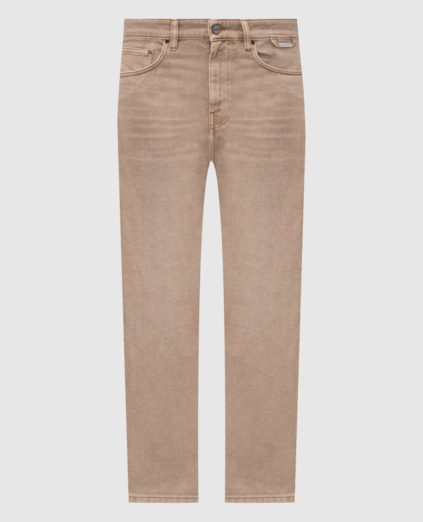 

Бежевые джинсы с нашивкой логотипа, Бежевый, Прямые джинсы